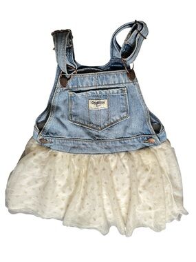 OshKosh B'gosh Light Denim Overall Dress with Cream Tulle Skirt‎